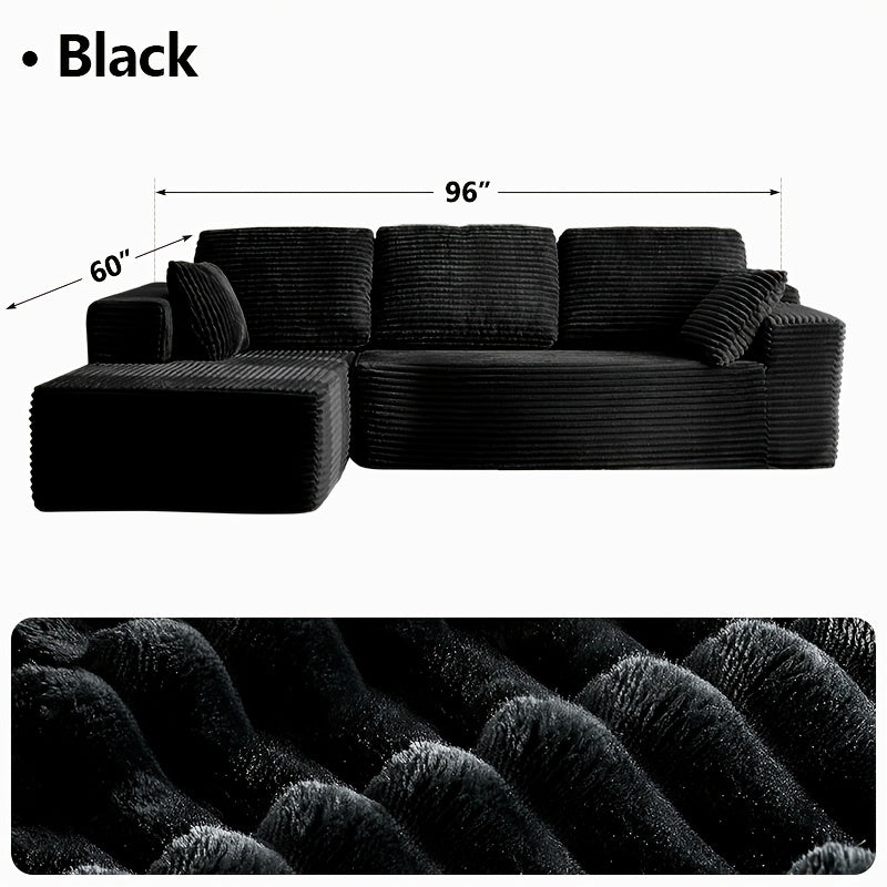 96-inch L-shaped Chaise Set, 65-inch Single Chaise Lounge, Oversized Boneless Leisure Recliner Covered with Soft Corduroy Fabric, Equipped