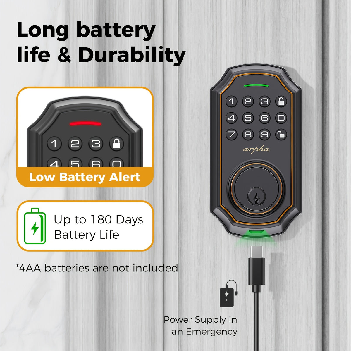 Smart Deadbolt 100-digit Privacy Code Combination, Keyless Entry Door Lock, Auto Locking/unlocking, Available Black and Silvery, Low Battery Alarm, Secure and - product image 12