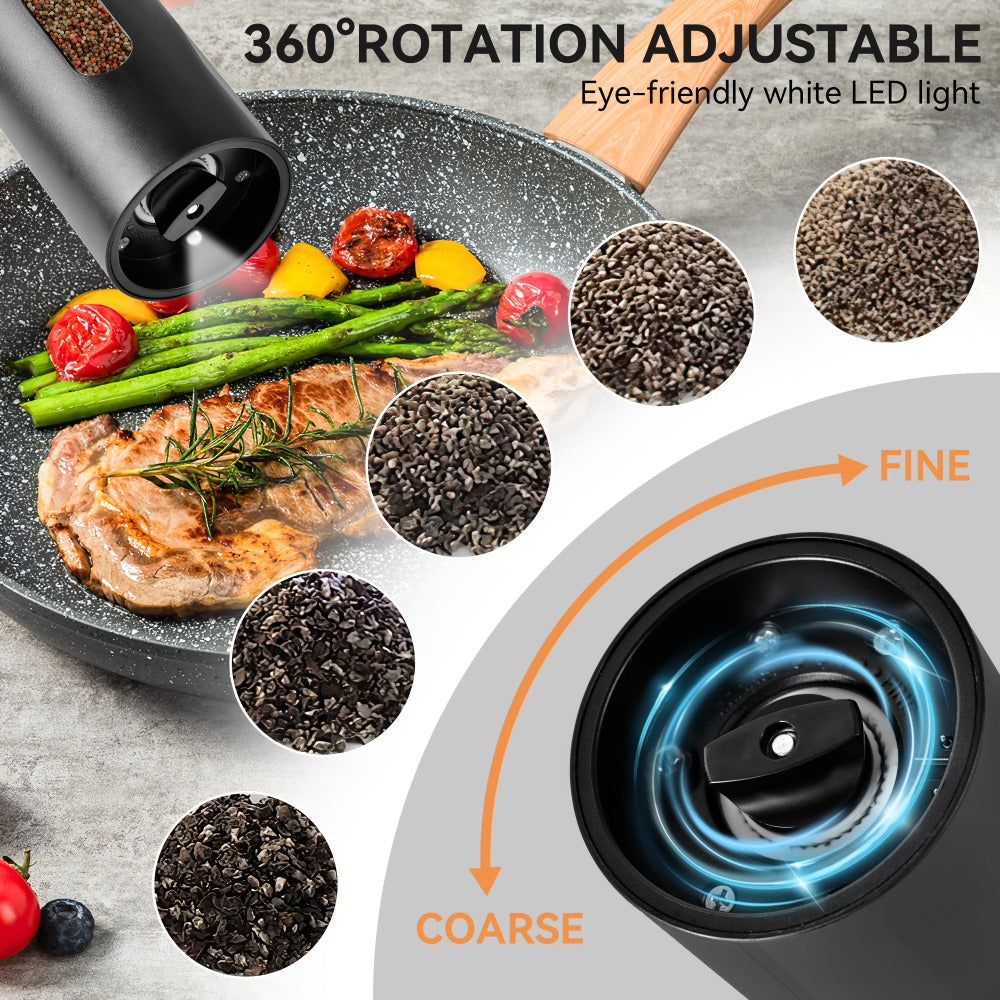 Electric Pepper Grinder Set USB-C Rechargeable with LED Light Ceramic Core Adjustable Coarseness One-Hand Automatic Salt Pepper Mill Kitchen Gift for Home Cooking Camping BBQ - product image 6