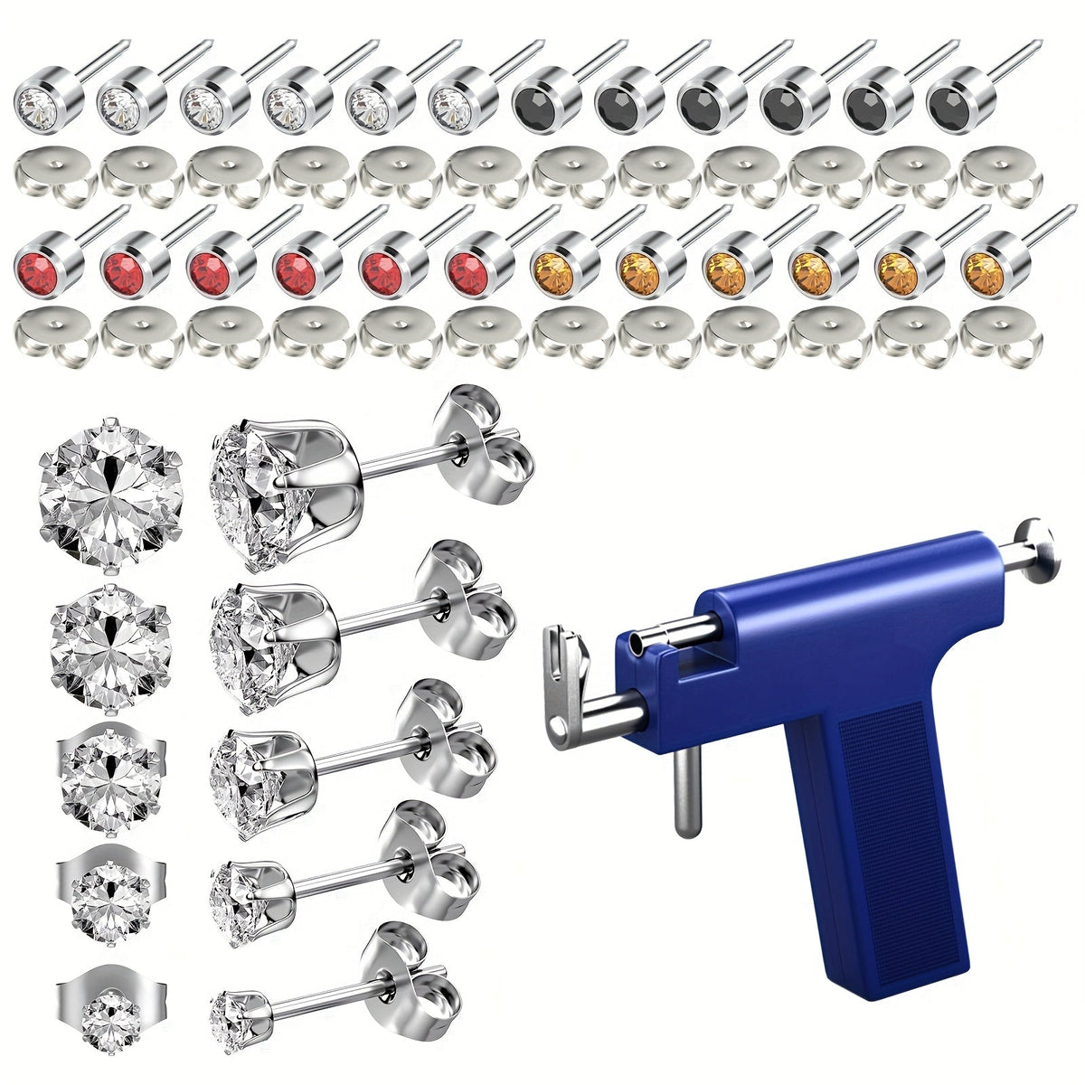 Ear Piercing Gun Kit Reusable Stainless Steel 24 Ear Studs 10 Cubic Zirconia CZ Fashion Earrings Marking Pen - Complete Body Piercing Set for Ear Nose Lobe Helix Cartilage at Home  - product image 8