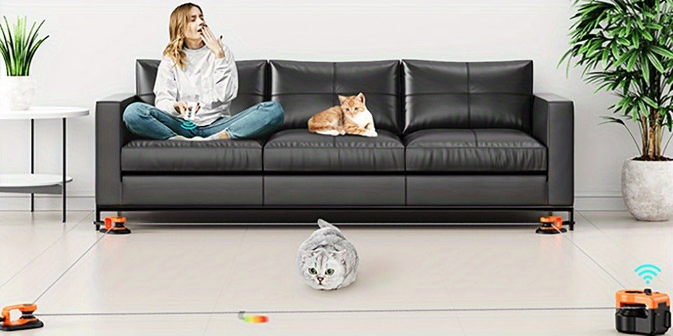 Electric Feather Mouse Lure Coursing Machine with DIY Track, Mouse Sounds, Auto Timer, Boredom Buster for Indoor Cats Kittens, 2 Speed Modes | Interactive Cat - product image 11