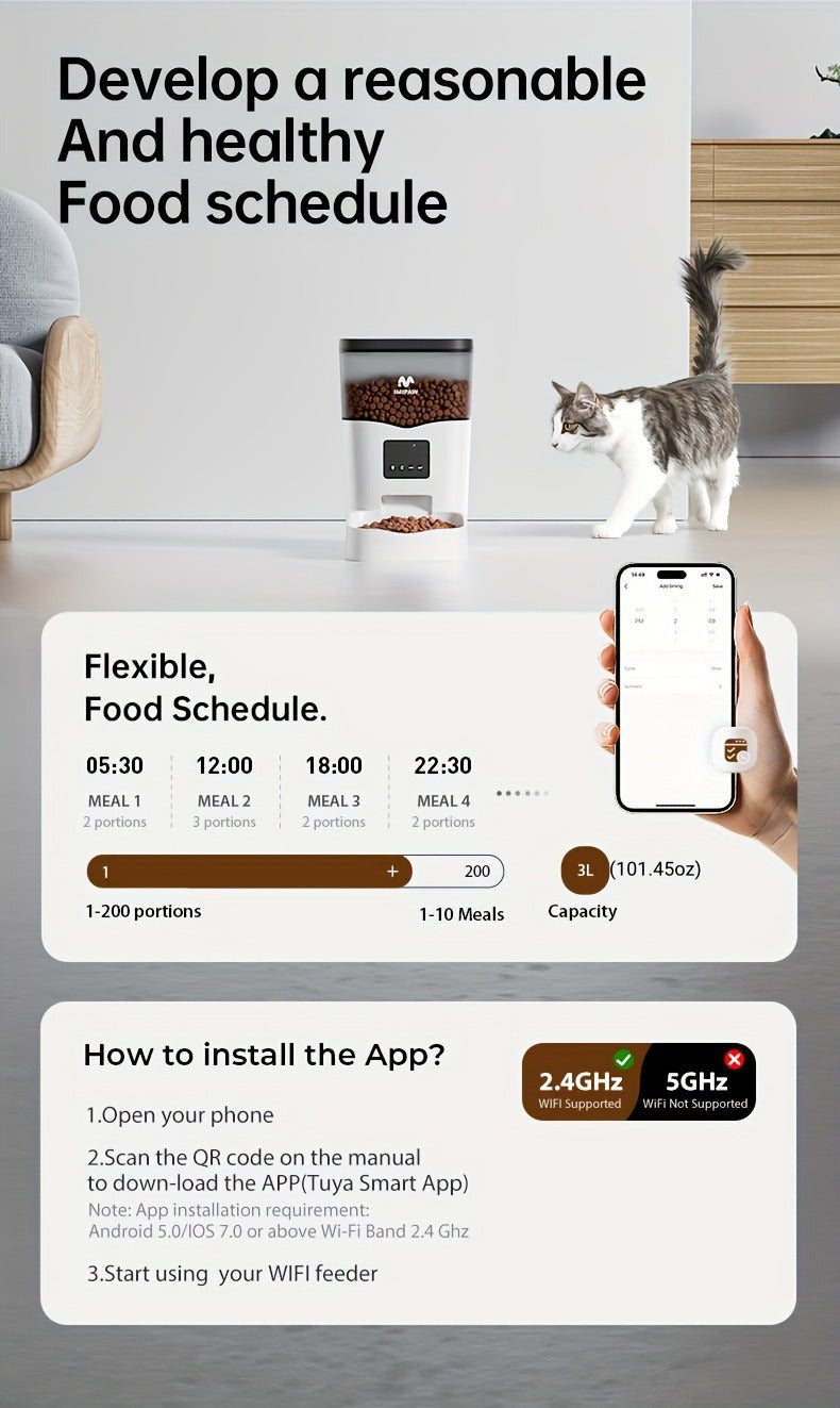Smart WiFi Automatic Pet Feeder 101oz – App Control, Up to 10 Meals Per Day, HD Camera Option with 2.4G & 5G, Voice Assistant Compatible, USB Powered, Remote - product image 16