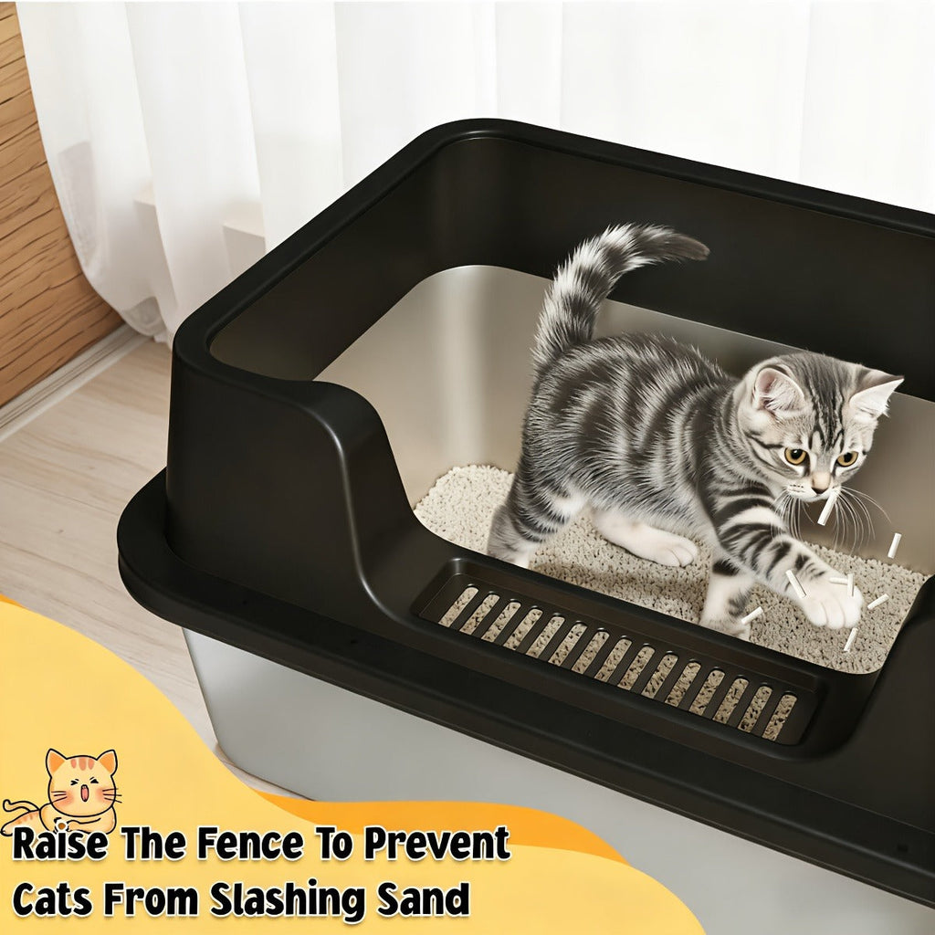 Stainless Steel Cat Litter Box with Scoop – High-Wall Semi-Enclosed Design, Non-Stick Easy Clean Surface, Anti-Leakage Odor Control, 2 Sizes for Kittens - product image 6