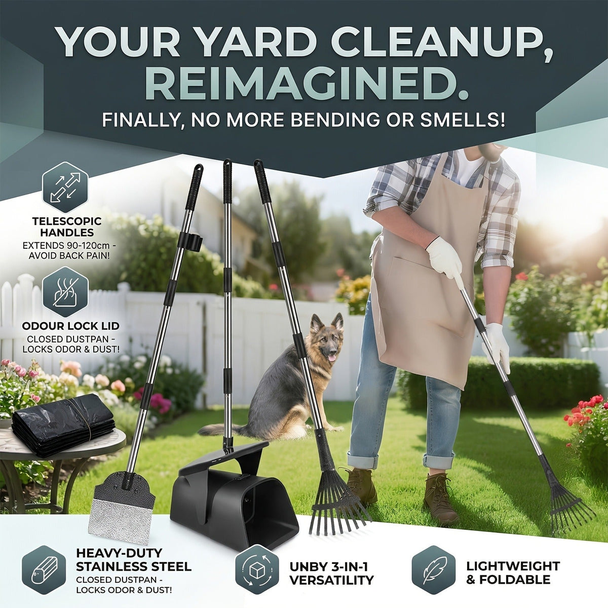 Dog Pooper Scooper with Long Handle & Swivel Bin – Heavy Duty Rake Spade Set, 40 Waste Bags Included, Pet Waste Removal for Yard Grass Gravel - product image 10