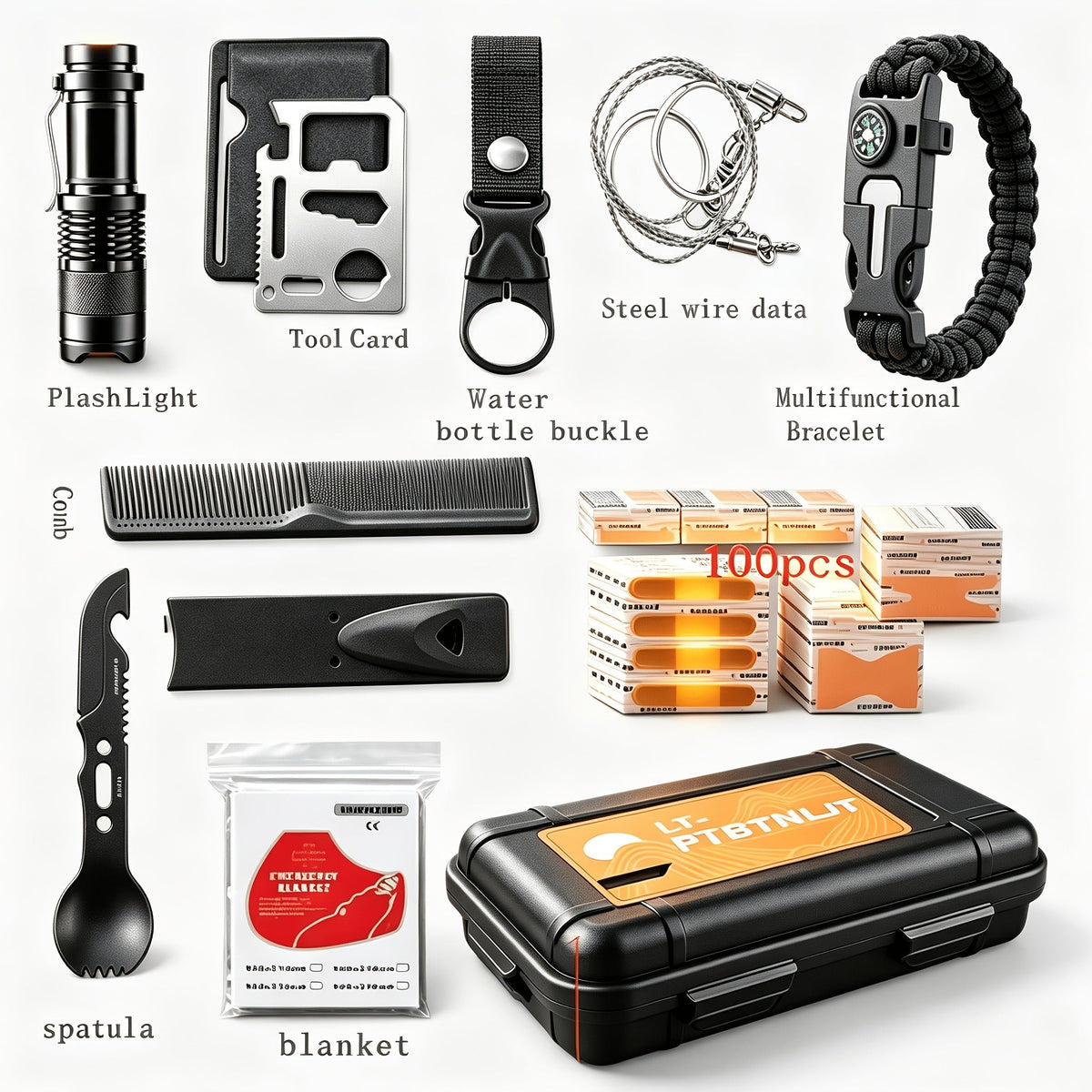 Outdoor Survival Kit 12-115 Piece – Unique Outdoor Gift Idea – Emergency Gear Set for Camping, Hiking & Survival, Multi-Tool Equipment for Men, Dad, Husband