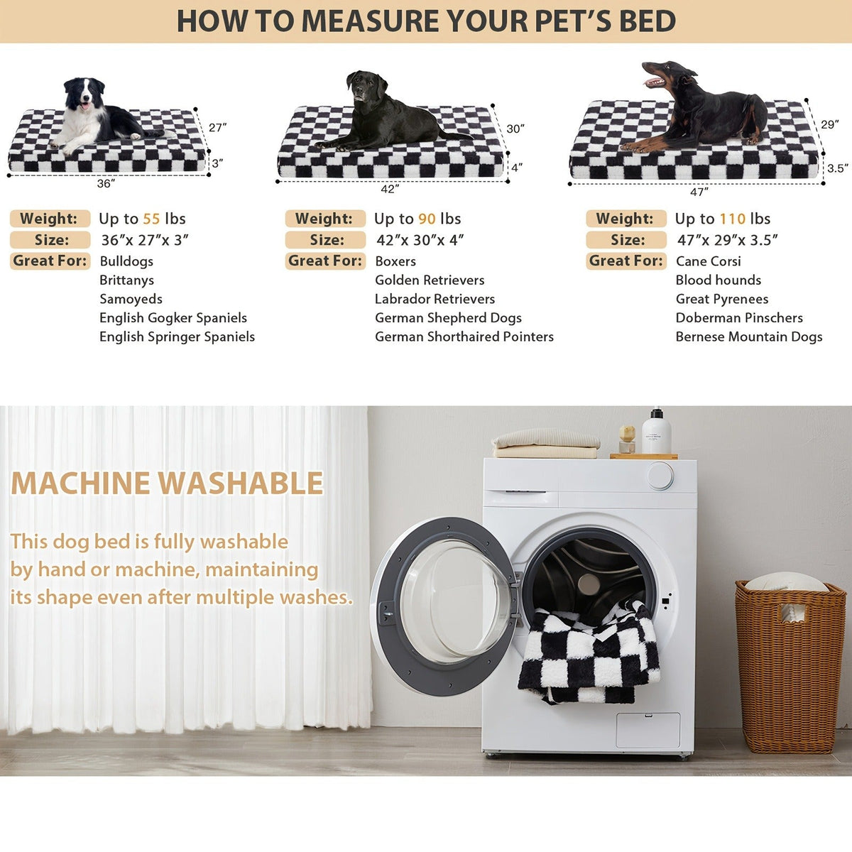 Non-Slip Bottom, Black & White Plaid, Soft Memory Foam Dog Sofa Bed for Small Medium Large Dogs, S M L XL XXL Sizes – Orthopedic Dog Bed with Removable - product image 7