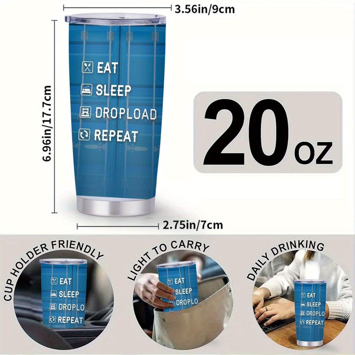 Truck Driver Tumbler 20oz Stainless Steel Insulated Coffee Cup with Lid Birthday Gift for Husband Son Grandpa Nephew Farmer Truck Driver Men for Kitchen & Dining