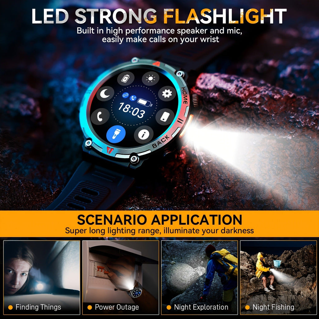 Wireless Calling, HD 1.45" Screen, LED Light, Fitness Tracker, iPhone & Android | EIGIIS KE3 Rugged Smartwatch for Men - product image 16