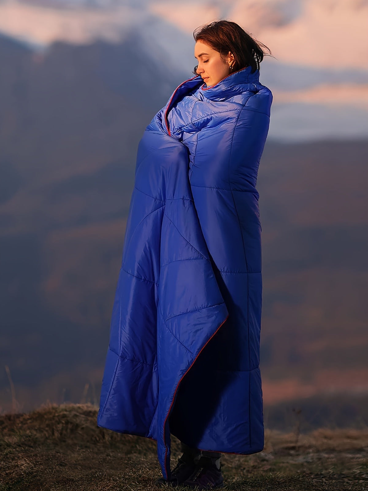 Puffy Camping Blanket Foldable Lightweight Water Resistant with 3D Eye Mask – DWR Coated Outdoor Blanket for Camping, Hiking, Travel, Beach, Stadium & Car, Warm Packable Throw in 4 Colors, 55" x 78"