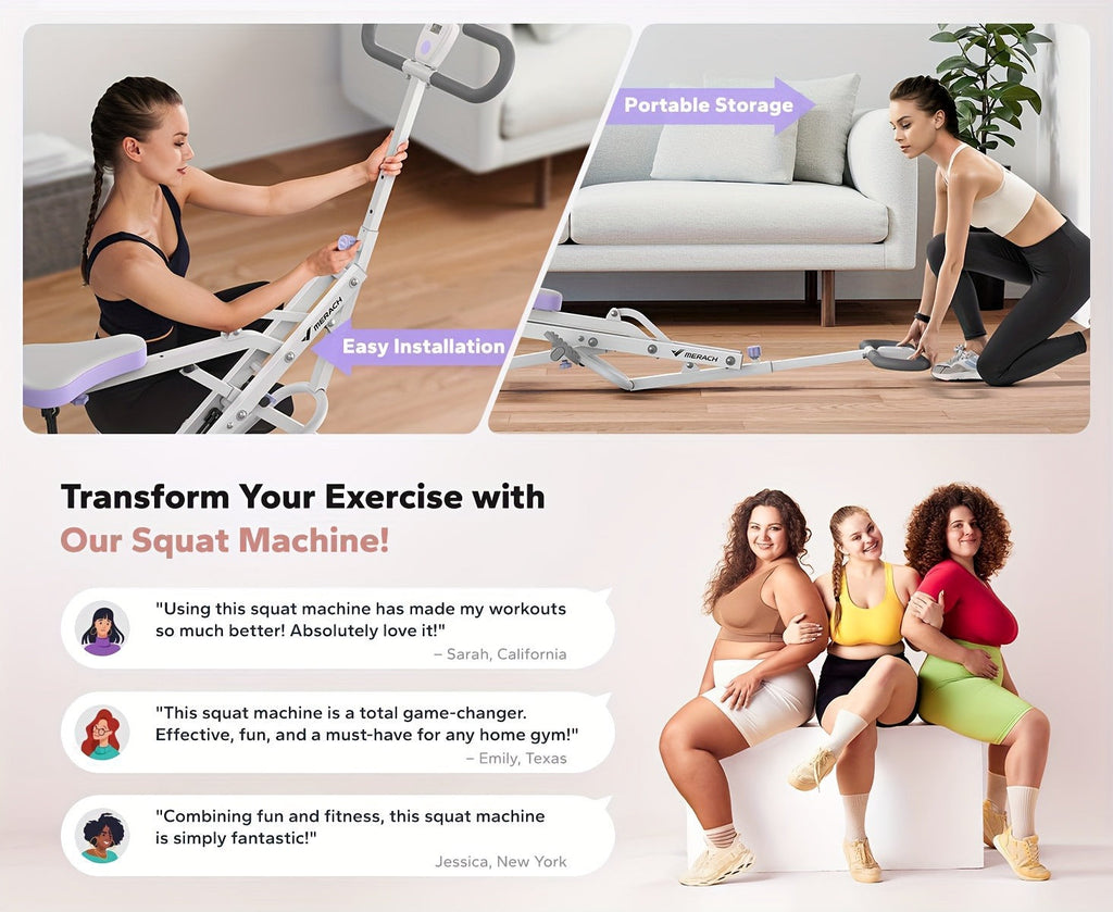 Collapsible Glute Trainer with LCD Display, 3 Resistance Bands, 350 lbs Capacity, Home Gym Leg & Back Workout – Rowing Machine 2-in-1 Squat & Row - product image 18