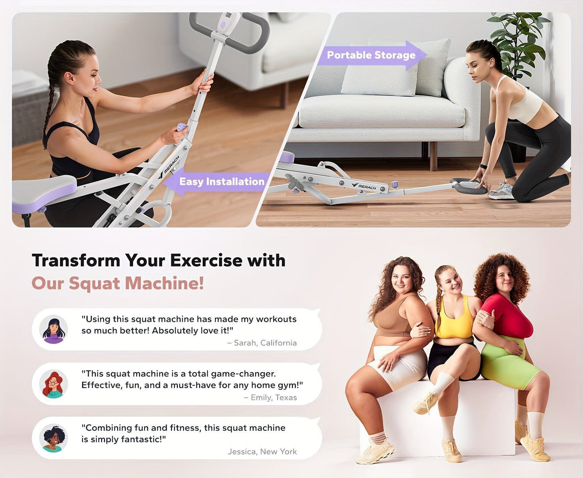 Collapsible Glute Trainer with LCD Display, 3 Resistance Bands, 350 lbs Capacity, Home Gym Leg & Back Workout – Rowing Machine 2-in-1 Squat & Row - product image 18