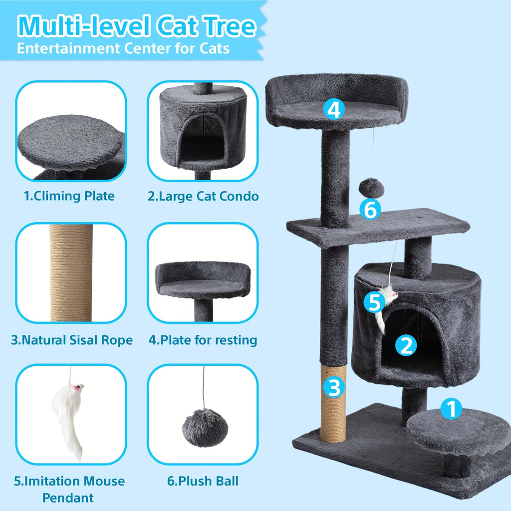 Cat Tree Tower Multi-Level with Cat Bed, Condo & Sisal Scratching Post – 3 or 4 Tier Indoor Cat Tree for Large Cats, Kitten & Senior Cats, Sleek Cat Furniture - product image 8