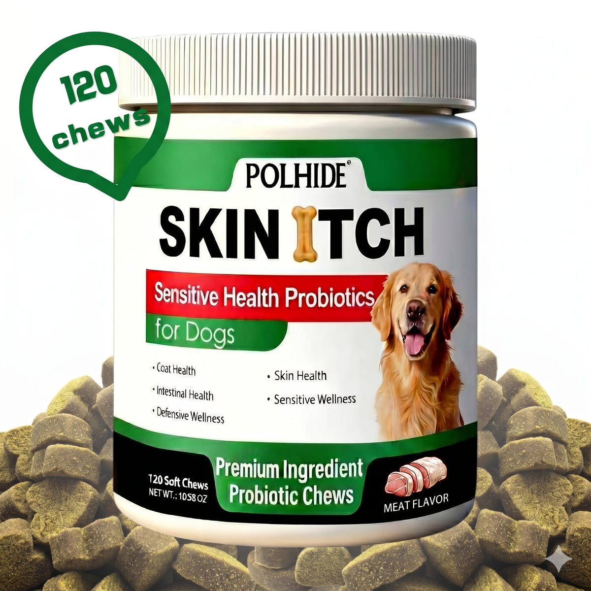 Yeast Supplement for Sensitive Stomach, Coat & Intestinal Wellness, Soft Meat Flavor, 90-Day Supply for Dogs All Ages – Dog Gut Health Probiotic Chews 120 Count - product image 2