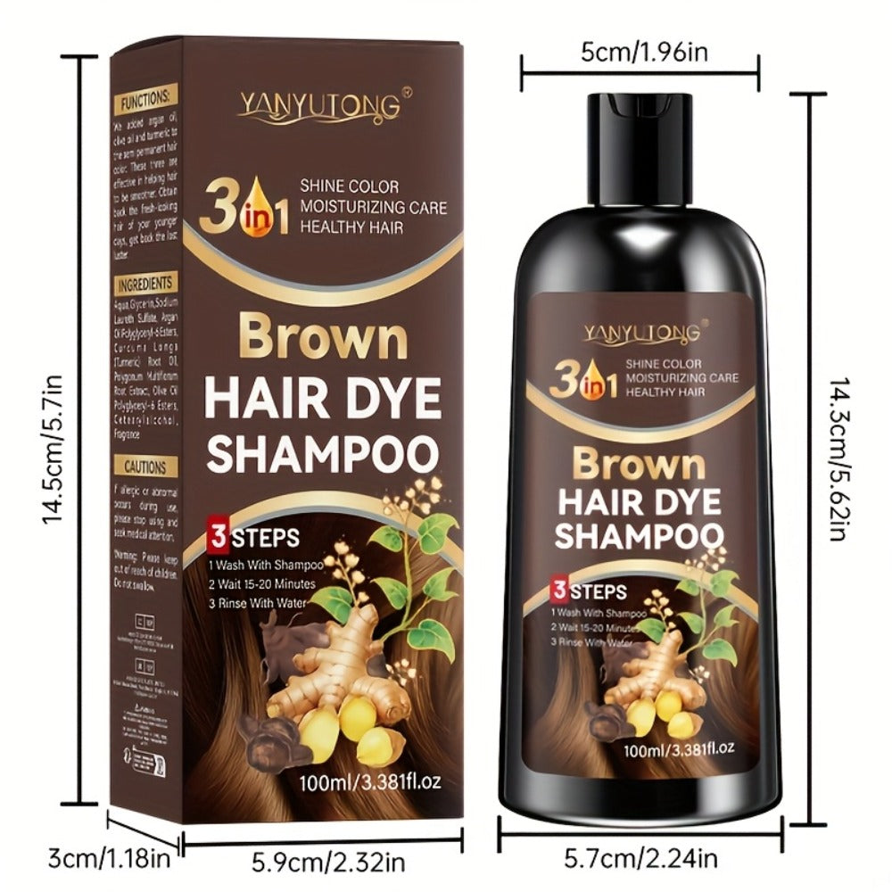 Brown Hair Dye Shampoo 2-Pack 3.38oz — Polygonum Multiflorum & Ginger Extract Covers Gray Hair, Deep Moisture Anti-Frizz Long-Lasting Natural Color, Plant-Based Unisex Hair Gift - product image 4