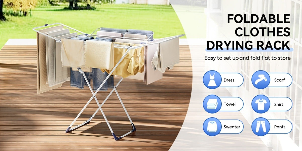 Clothes Drying Rack Foldable 4-Wing Large Capacity Metal Laundry Rack Free Standing Indoor Outdoor Space Saving Airer 55x38 In - product image 7