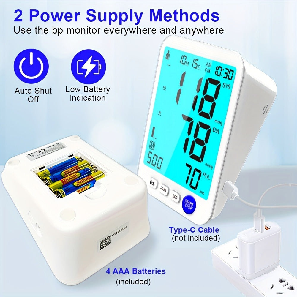 Upper Arm Blood Pressure Monitor Automatic – Large LED Backlit Screen, Extra-Large Cuff, 1000-Reading Memory for 2 Users, One-Button BP Machine for Home Hypertension Management - product image 3