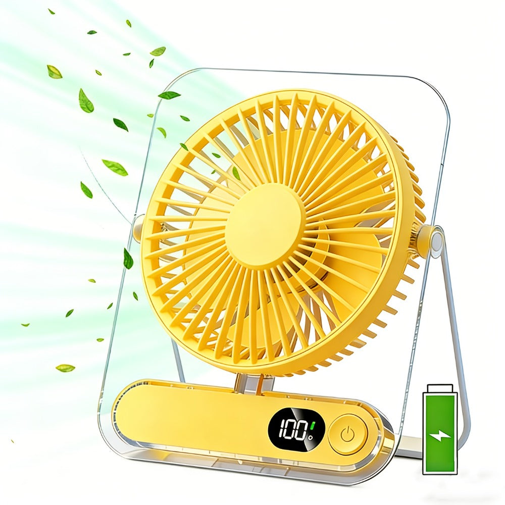 Desk Fan Portable USB Rechargeable 3000mAh Battery 5-Speed Adjustable 180 Degree Foldable Ultra Quiet Digital Display Acrylic for Home Office Travel Lightweight Cooling Fan - product image
