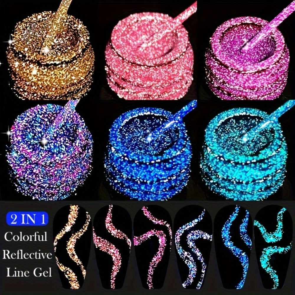Reflective Glitter Line Gel Nail Art Set LILYCUTE Sparkling Stripe 3pcs 5ml Each - Ultra-Thin Pull Line Drawing Graffiti Gel Polish LED UV Cured DIY Home Manicure for Women - product image 3