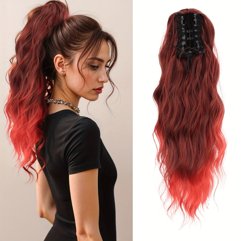 Water Wave Ponytail Extension 16 Inch Claw Clip – Heat Resistant Synthetic Voluminous Curly Hairpiece for Women | Daily Wear Party Wedding | Black Burgundy Brown Golden Multicolor - product image 7