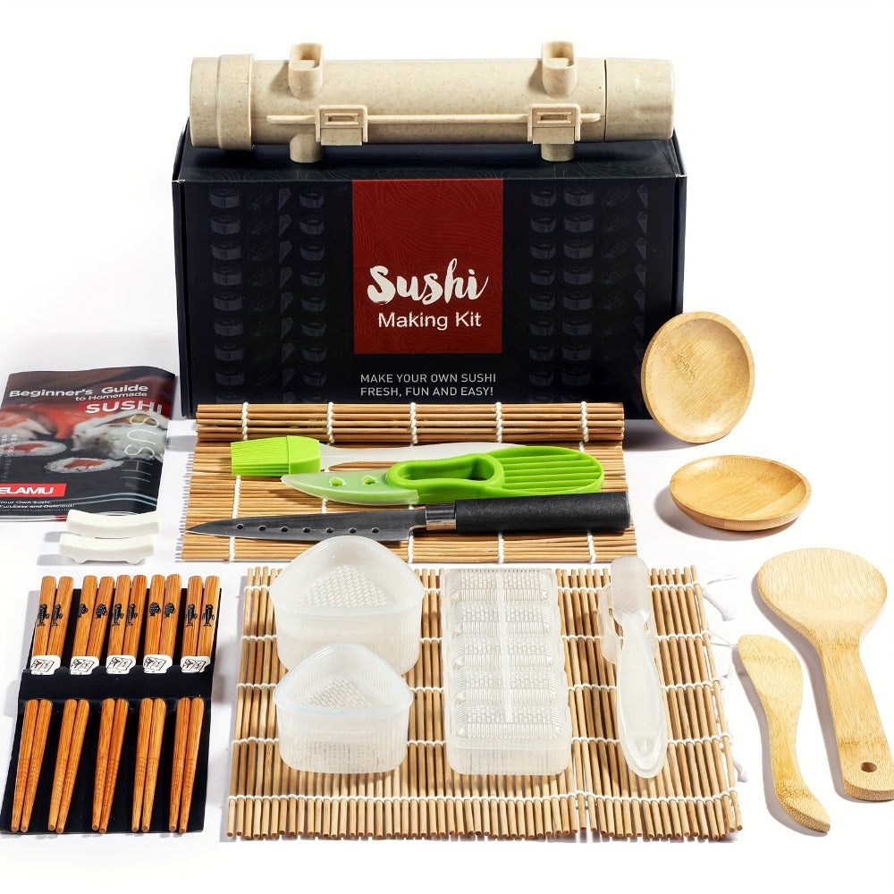 Sushi Making Kit 22-in-1 with Bamboo Rolling Mats Chef Knife Triangle Nigiri Gunkan Molds Chopsticks Beginner Guide – Complete DIY Sushi Set for Home Kitchen Japanese Cooking Gift - product image
