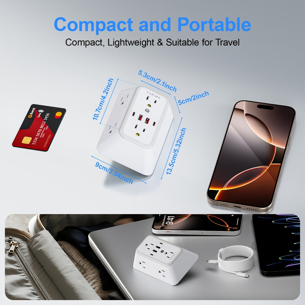 Outlet Splitter Wall Expander 10-in-1 with 6 AC Outlets 2 USB-A 2 USB-C Ports 3-Sided Plug Extender Surge Protector Night Light Compact Space-Saving Design for Home Dorm Apartment  - product image 11