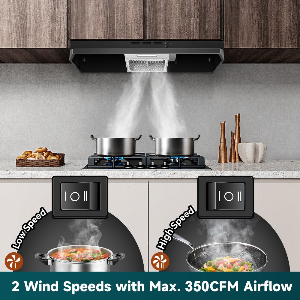 Range Hood 36 Inch Under Cabinet Ducted Ductless Convertible Stainless Steel 350CFM 2-Speed Exhaust Fan LED Light 3-Layer Aluminum Mesh Filter Top Rear Venting Kitchen Vent Hood - product image 8