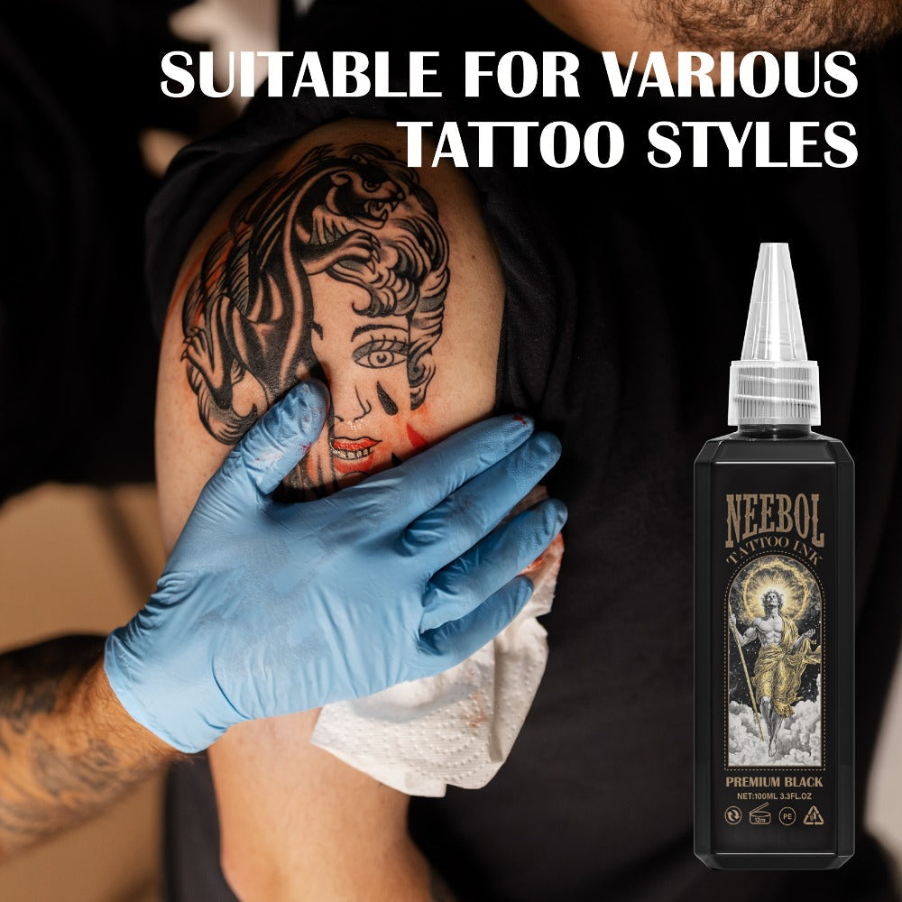 Black Tattoo Ink 3.38oz 100ml - Neebol Premium Super Dark Formula for Outlining Shading Blending, Long-Lasting Fade-Resistant Body Art Ink for Professional Tattoo Artists & Beginne - product image 13