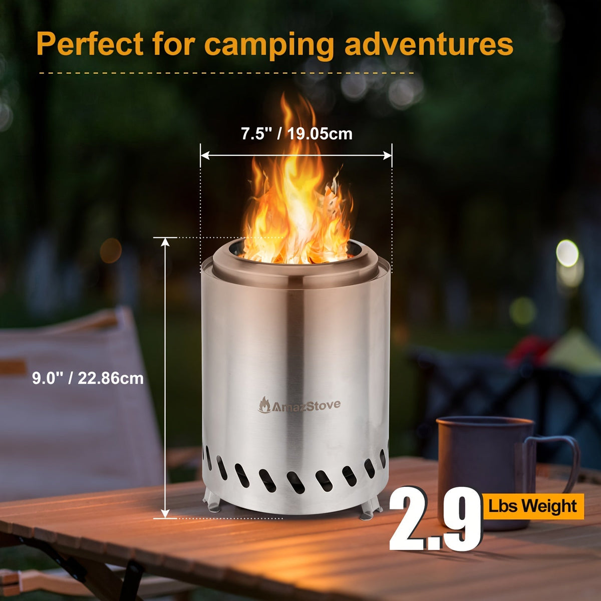 Tabletop Fire Pit 9.7x7 Inch Low Smoke Outdoor Patio Camping Stove Wood Pellet Burning with Fireproof Mat Travel Bag - product image 4