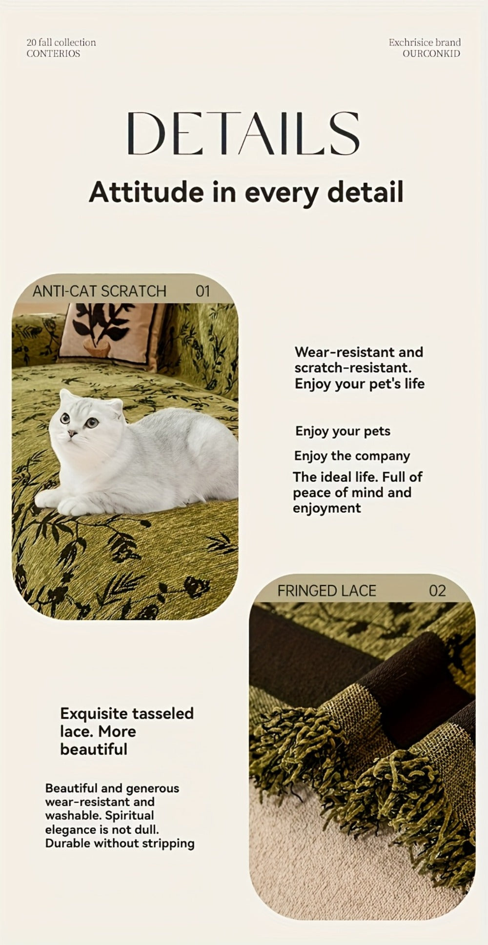 Sofa Cover Chenille Thickened Non-Slip Couch Slipcover Floral Pattern for Living Room Office Pet-Safe All-Season — 1 2 3 4 Seater Sizes - product image 16