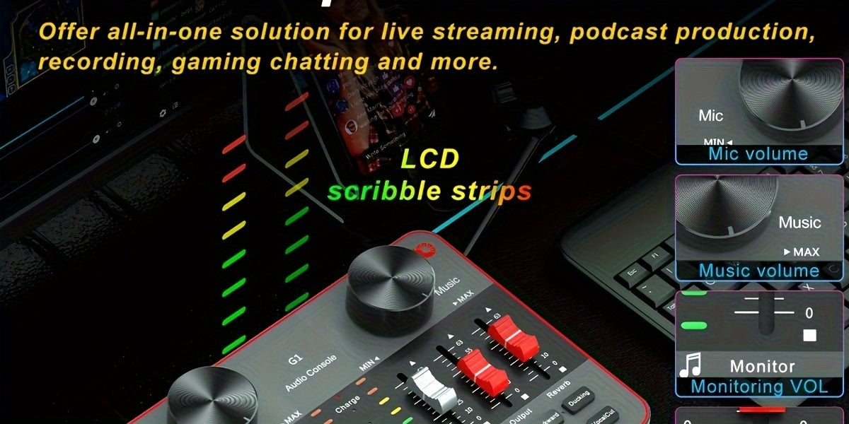 Podcast Equipment Bundle, All-in-One Audio Interface DJ Mixer with 2 Condenser Microphones, Recording Studio Kit Live Sound Card for Singing Broadcast, Live - product image 19