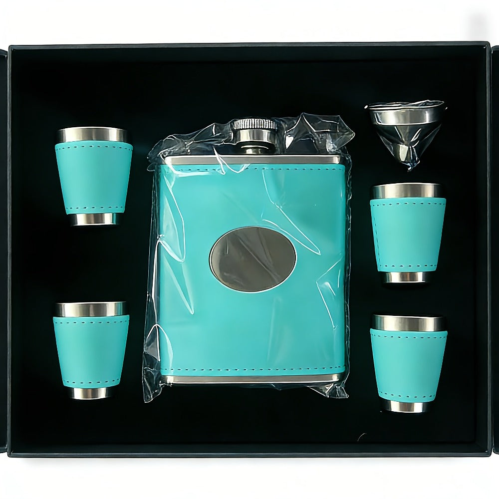 Flask Set for Women 6oz Leather Wrapped Stainless Steel Hip Flask Gift Set with 4 Cups and Funnel Pink Orange Blue Holiday Christmas Valentine Gift for Girlfriend Mom - product image 8