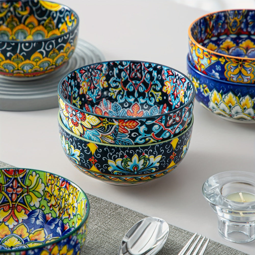 Cereal Bowl Set of 6 Bohemian Style 26oz – Colorful Ceramic Bowls for Cereal Soup Oatmeal Salad Ice Cream Pasta Microwave Dishwasher Safe Boho Kitchen Decor Gift for Home - product image 7