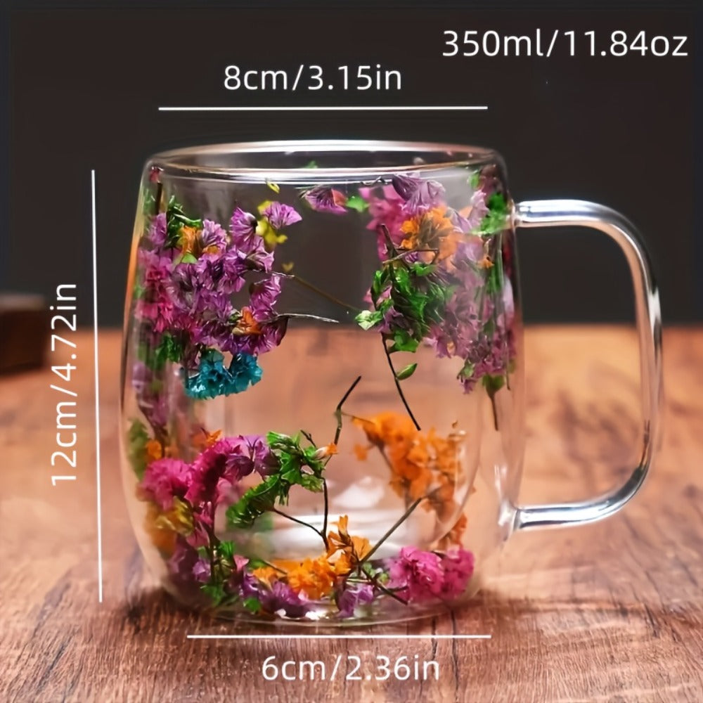 Double Wall Glass Coffee Cups with Handle Set of 4 – Borosilicate Thermal Mugs for Latte Cappuccino Tea | Dried Flower & Petal Design Transparent Drinkware for Office Home Gifts - product image 4