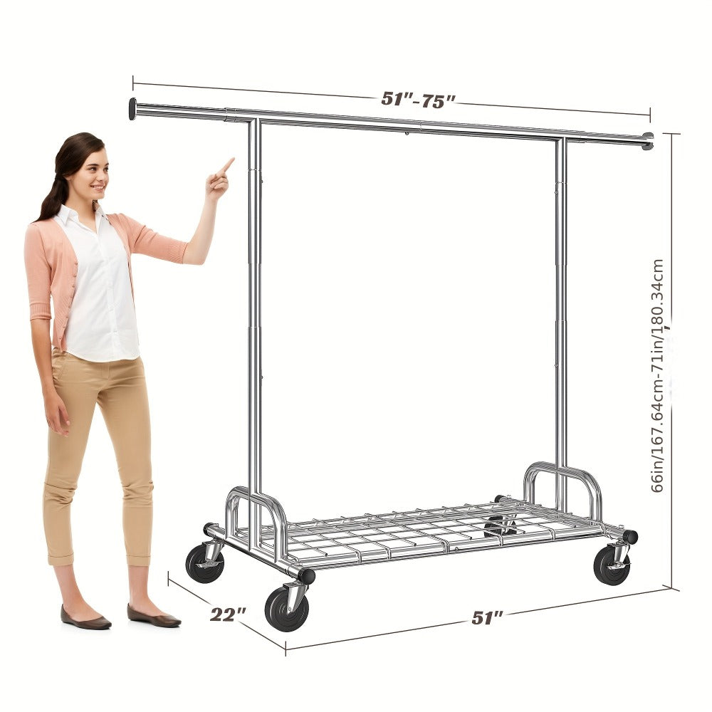 Heavy Duty Rolling Clothes Rack with Wheels - Adjustable Garment Rack 260LBS Capacity, Extendable 51"-75" Wide, for Bedroom Closet Laundry Room - product image 3
