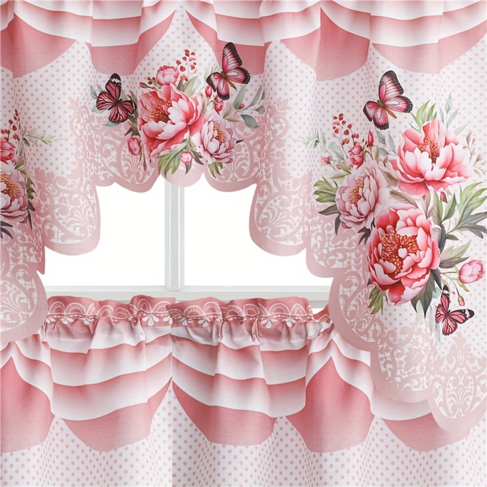 Blackout Kitchen Curtains 3-Piece Set with Butterfly Floral Print - Rod Pocket Window Curtains for Kitchen, Living Room, Bedroom, Bathroom & Restaurant, Polyester Fabric, Machine W - product image 7
