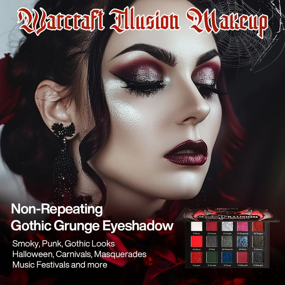Gothic Eyeshadow Palette 15 Colors Matte Shimmer Glitter – Highly Pigmented Dark Smoky Dramatic Eye Makeup for Halloween Cosplay Stage Party & Performance, Professional Eye Shadow  - product image 4