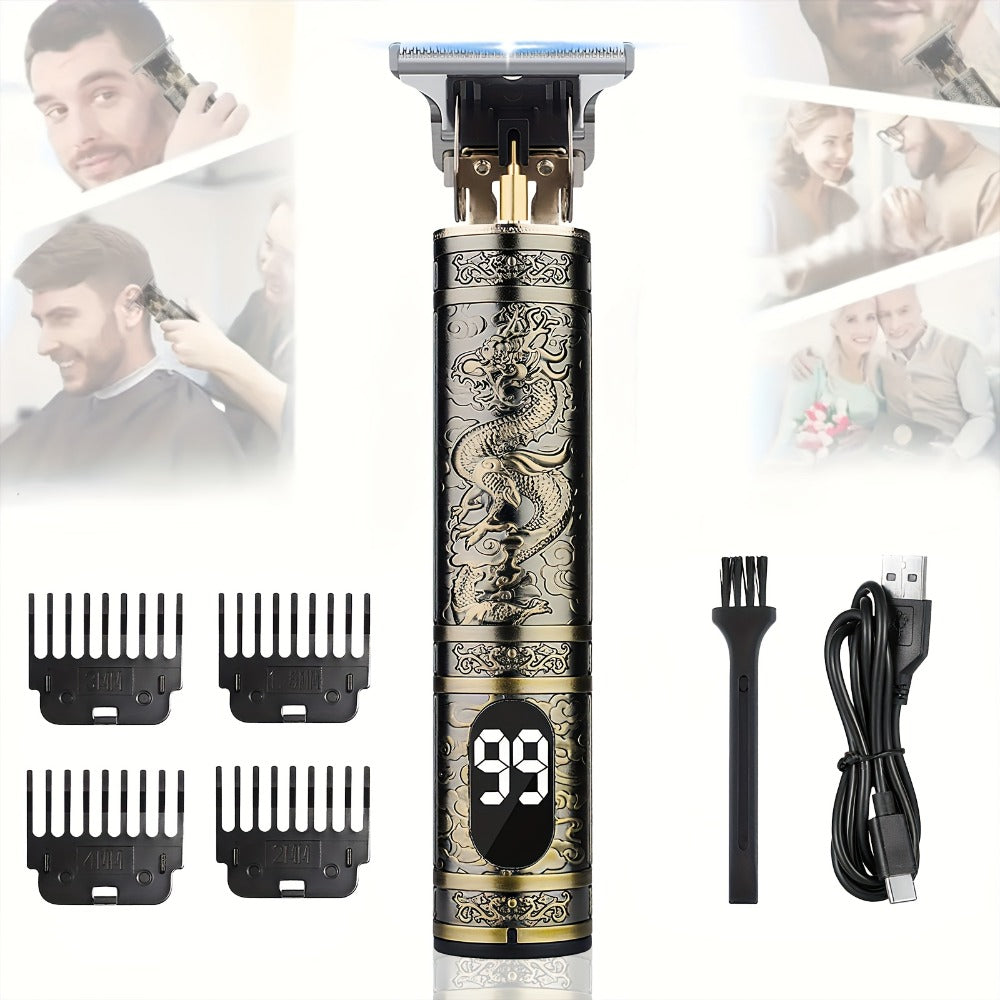 LED Hair Trimmer for Men - T-Blade USB Rechargeable 2000mAh, Vintage Dragon & Mustache Design, 4 Guide Combs, Cordless Precision Grooming, Holiday Gift for Him - product image 5