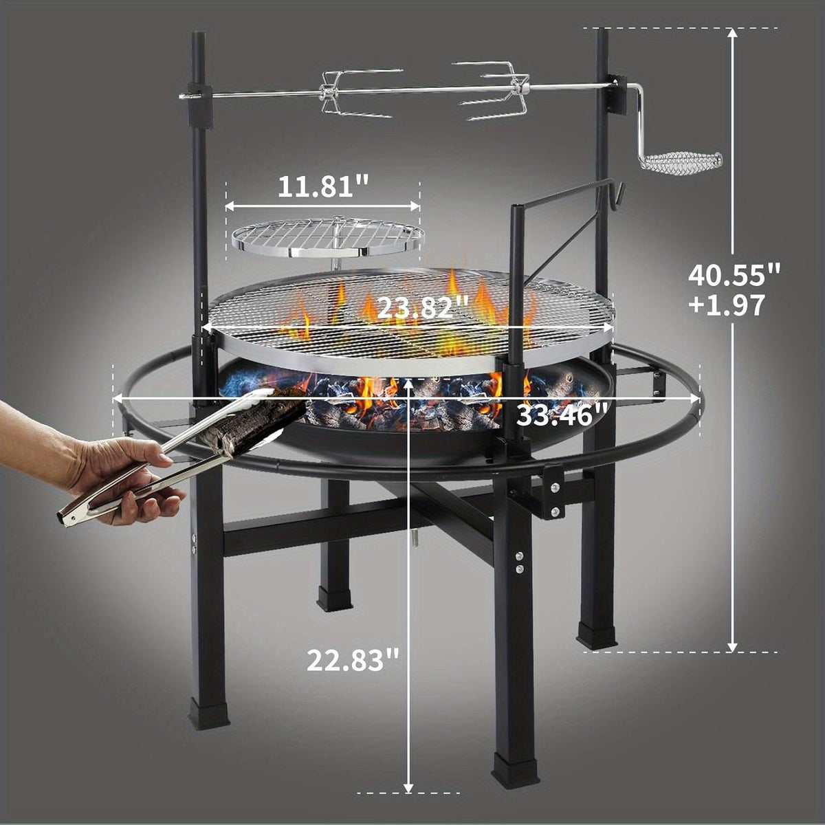 BBQ Fire Pit 33 Inch Wood Burning Outdoor Fire Pit with Swivel Cooking Grate, 2 Removable Grills for Backyard Patio Picnic Outside Camping - product image 5