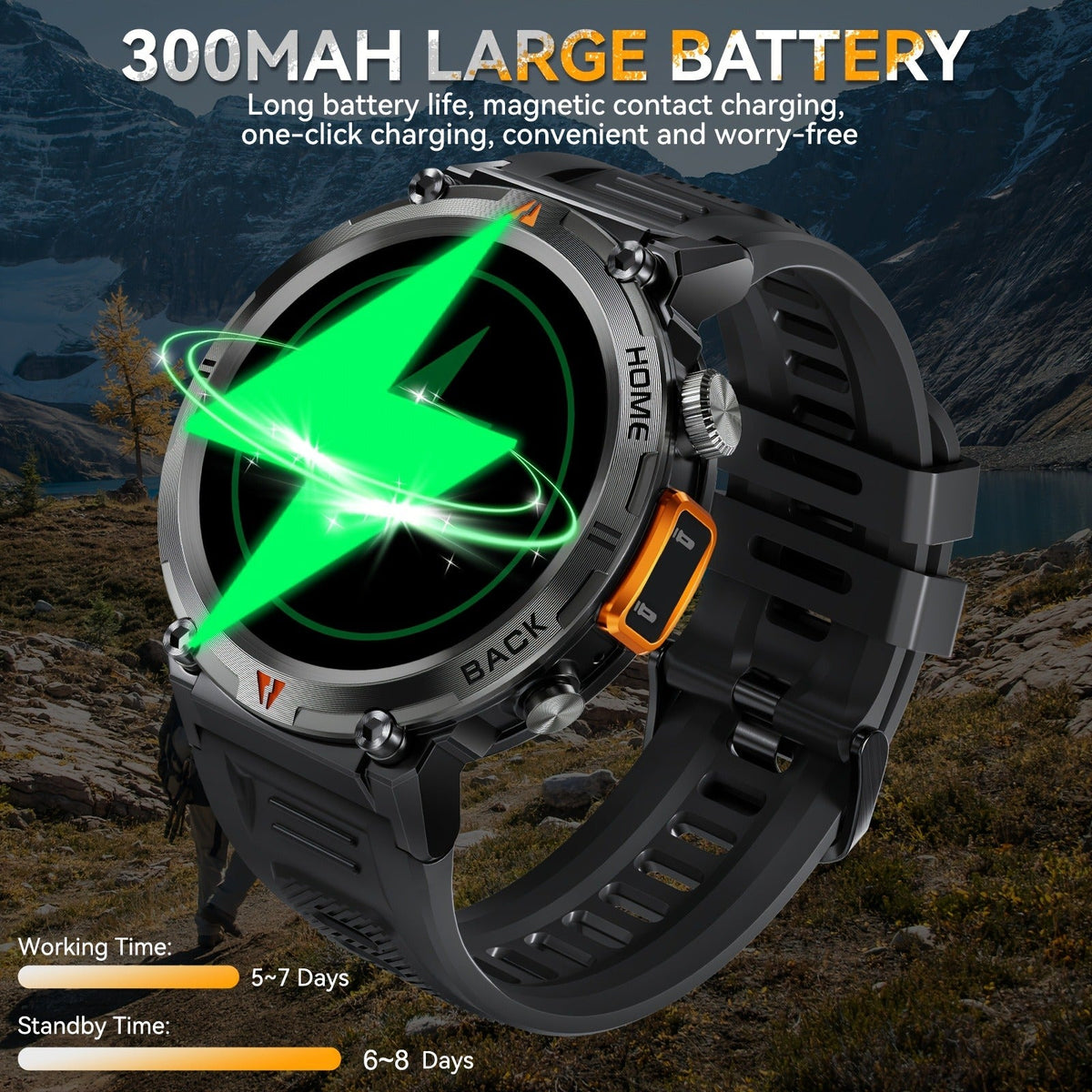 Wireless Calling, HD 1.45" Screen, LED Light, Fitness Tracker, iPhone & Android | EIGIIS KE3 Rugged Smartwatch for Men - product image 17