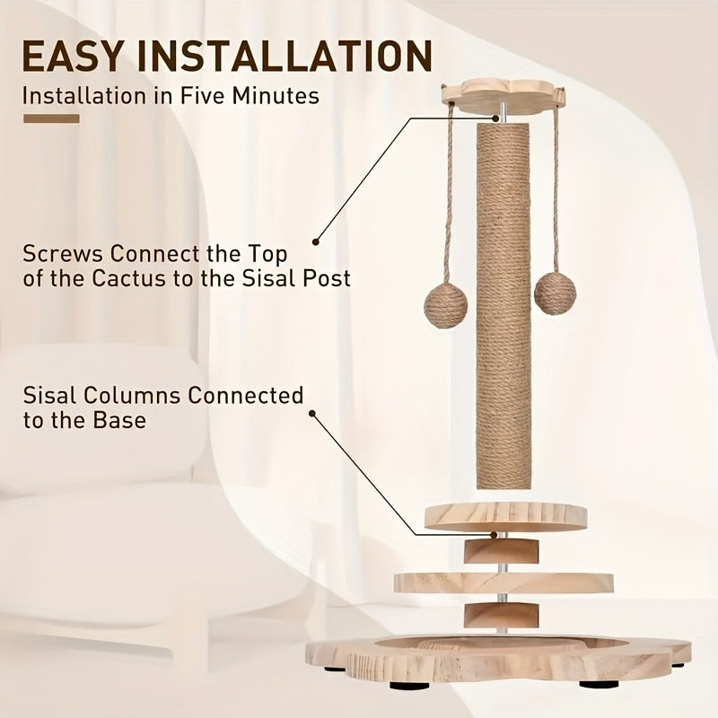 Cat Scratching Post Sisal Vertical Scratcher | Solid Wood Base, Wear-Resistant Rope, Multiple Styles: Standard, Mushroom & Dolphin Shapes, Sizes S/M/L, Cat - product image