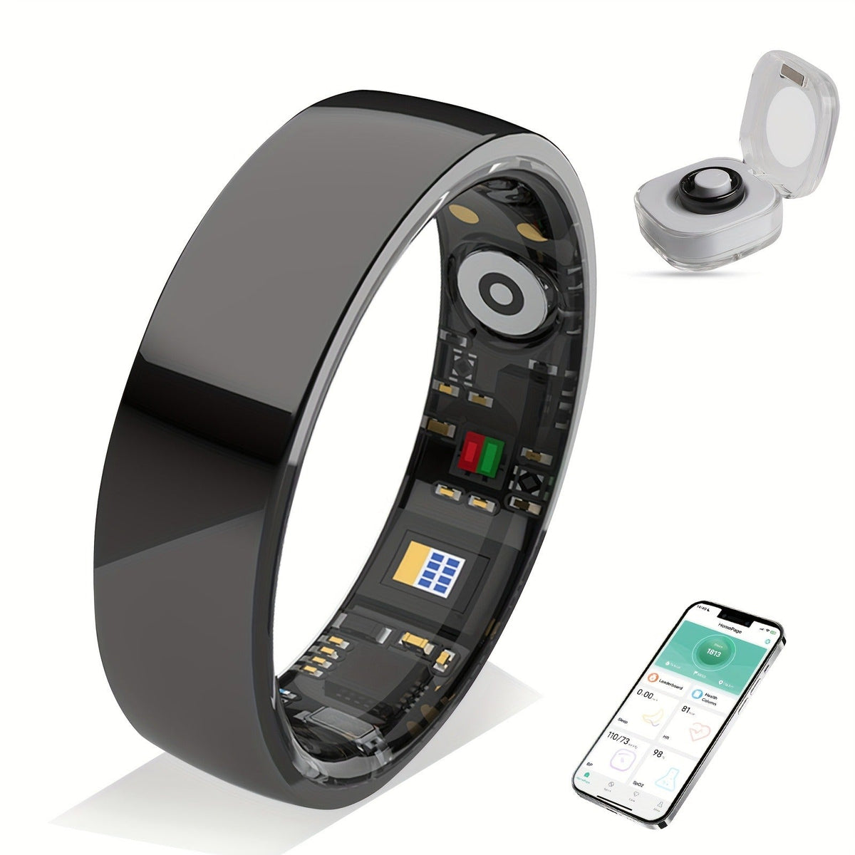 Fitness Tracker Smart Ring | Men & Women Sizes 7 | IP68 Waterproof, Sleep & Step Monitor, Crystal Charging Case, Stainless Steel | 13 - product image 37