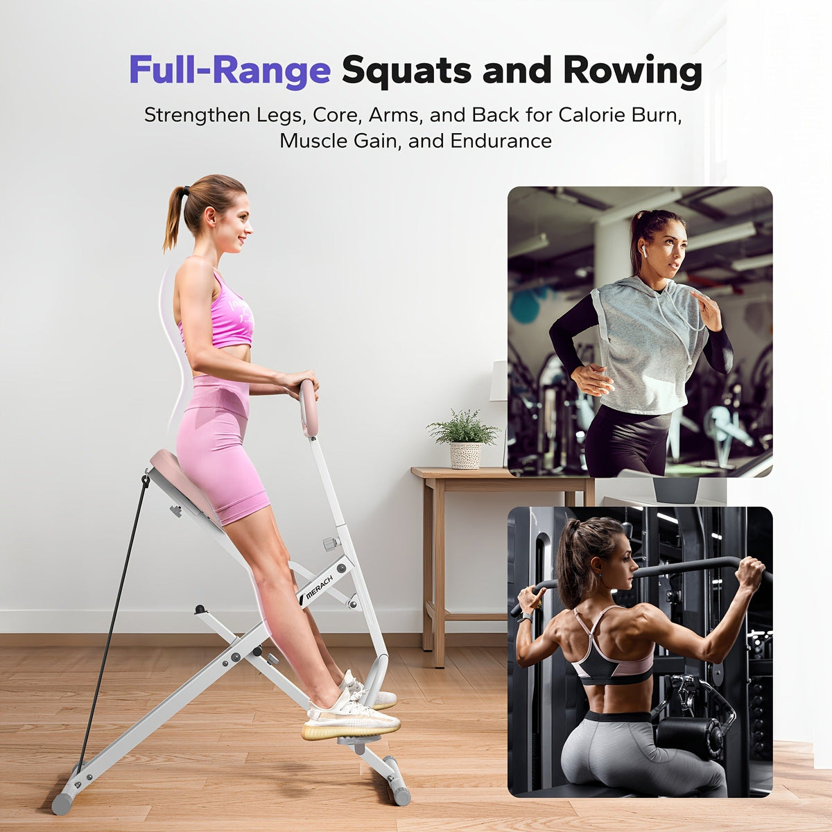 Collapsible Glute Trainer with LCD Display, 3 Resistance Bands, 350 lbs Capacity, Home Gym Leg & Back Workout – Rowing Machine 2-in-1 Squat & Row - product image 19