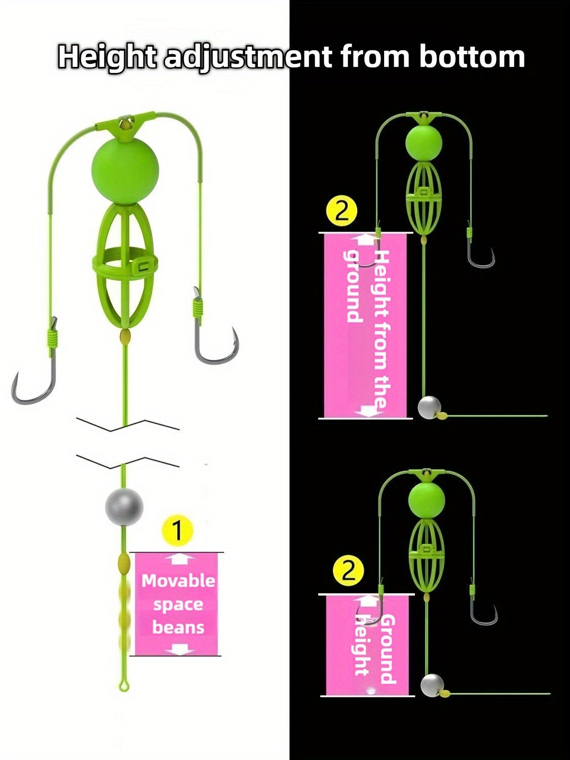 Fishing Hook Cage Set 3pcs Anti-Snag Double Hook Rig with Non-Twist Explosive & Flip Hooks | Carbon Steel Green Lure Fishing Bottom Hanging Prevention, Size - product image 13