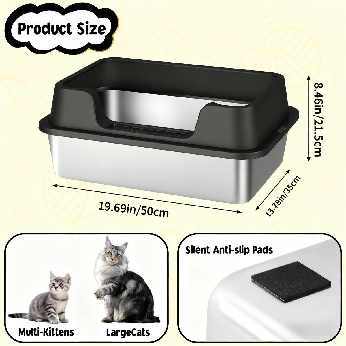 Stainless Steel Cat Litter Box with Scoop – High-Wall Semi-Enclosed Design, Non-Stick Easy Clean Surface, Anti-Leakage Odor Control, 2 Sizes for Kittens - product image 7