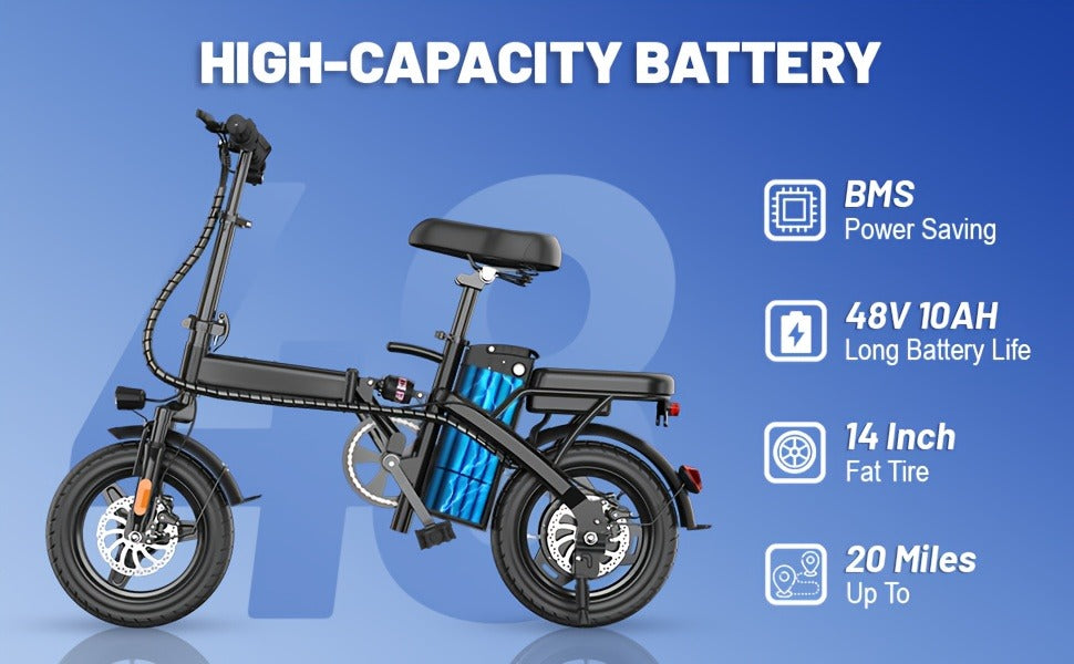 48V 10AH Removable Battery 350W Motor | Folding E-Bike 14" - product image 12