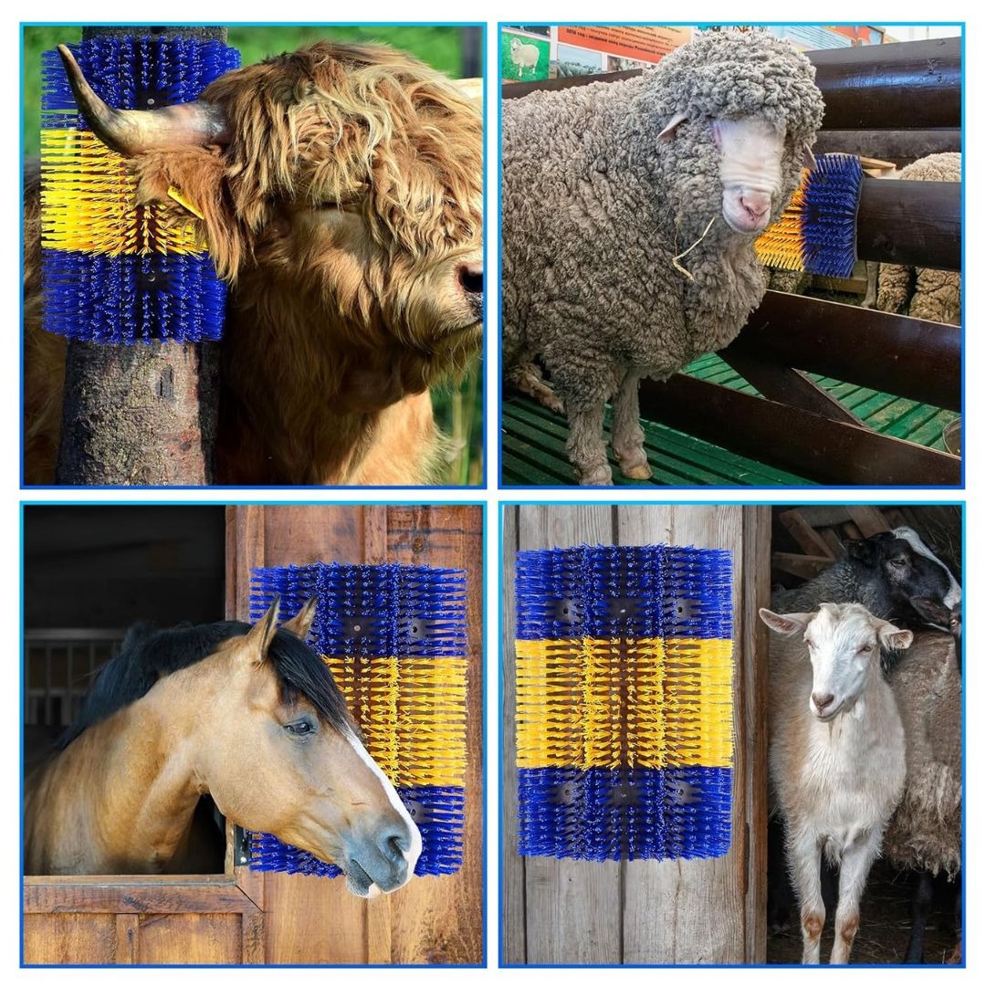 Livestock Grooming Brush Scratcher 8.7" – Easy Install with 4 Screws, Battery-Free Stress Reduction, Red/Blue & Yellow/Blue – All-in-One Massage & Itch Relief - product image 7