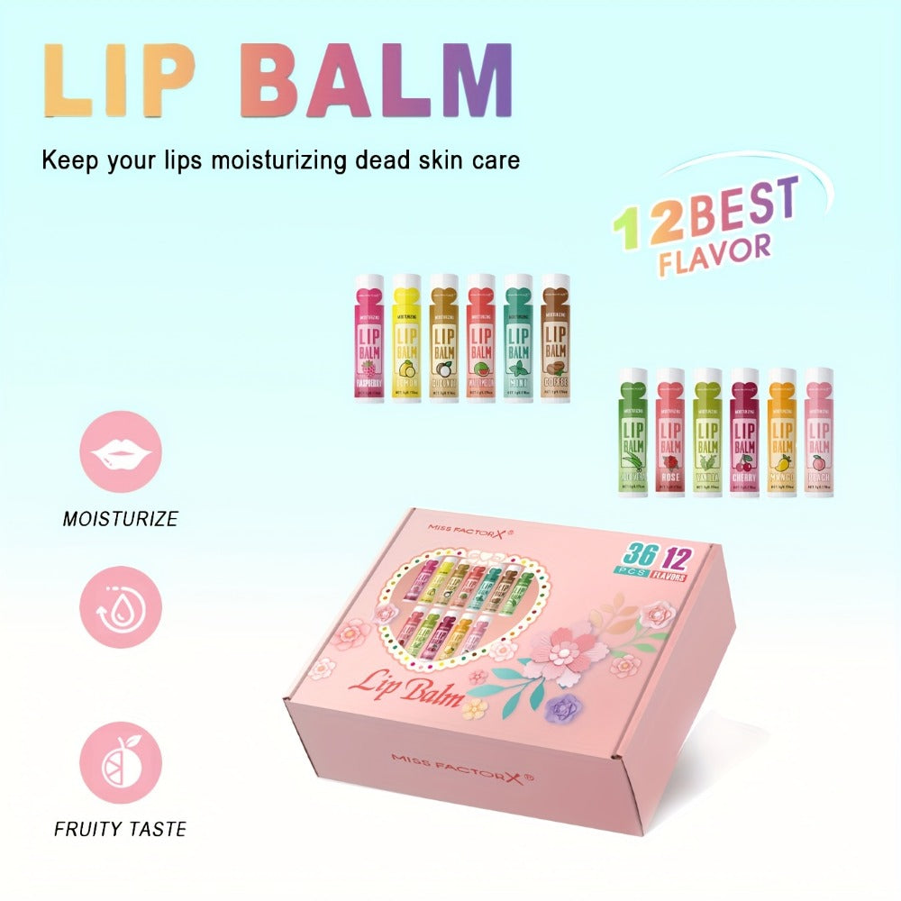Lip Balm Set 36 Pcs Moisturizing Tinted Lip Butter with Jojoba Oil — 12 Flavors Natural Hydrating Lip Care for Dry Chapped Lips Women Adults Gift Box - product image 7