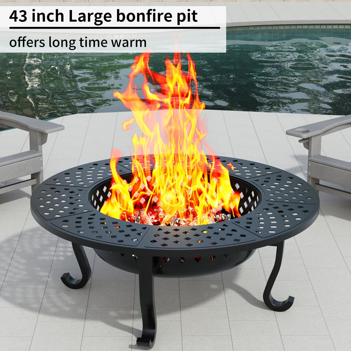 Fire Pit 43 Inch with 2 Cooking Grills & Lid Outdoor Wood Burning Firepit Round Metal Table for Backyard Patio Garden Camping Bonfire - product image 6