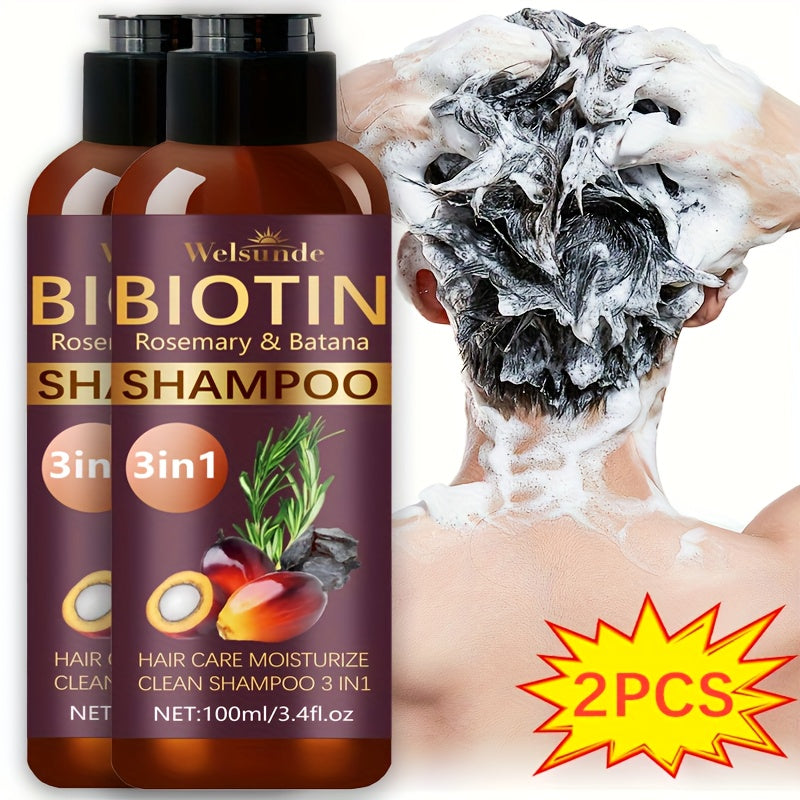 Biotin & Batana Oil Shampoo 2-Pack with Rosemary Extract – 3-in-1 Deep Moisture, Scalp Revitalizer & Damaged Hair Repair, Mild Natural Cleansing Formula, 100ml x2 (3.4 fl oz) - product image 12