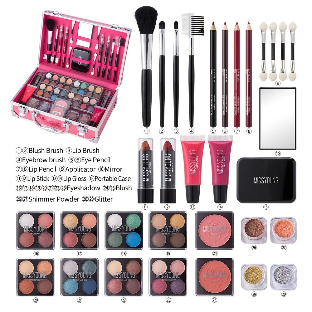 56 Piece Makeup Kit Full Face Set Eyeshadow Lipstick Blush Lip Gloss Eyebrow Pencil Glitter Brushes for Women Beginner Wedding Stage Holiday Gift - product image 16